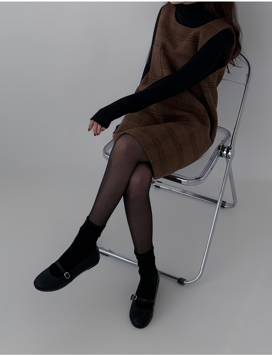 ウール混チェックポケットノースリミニワンピース | レディース