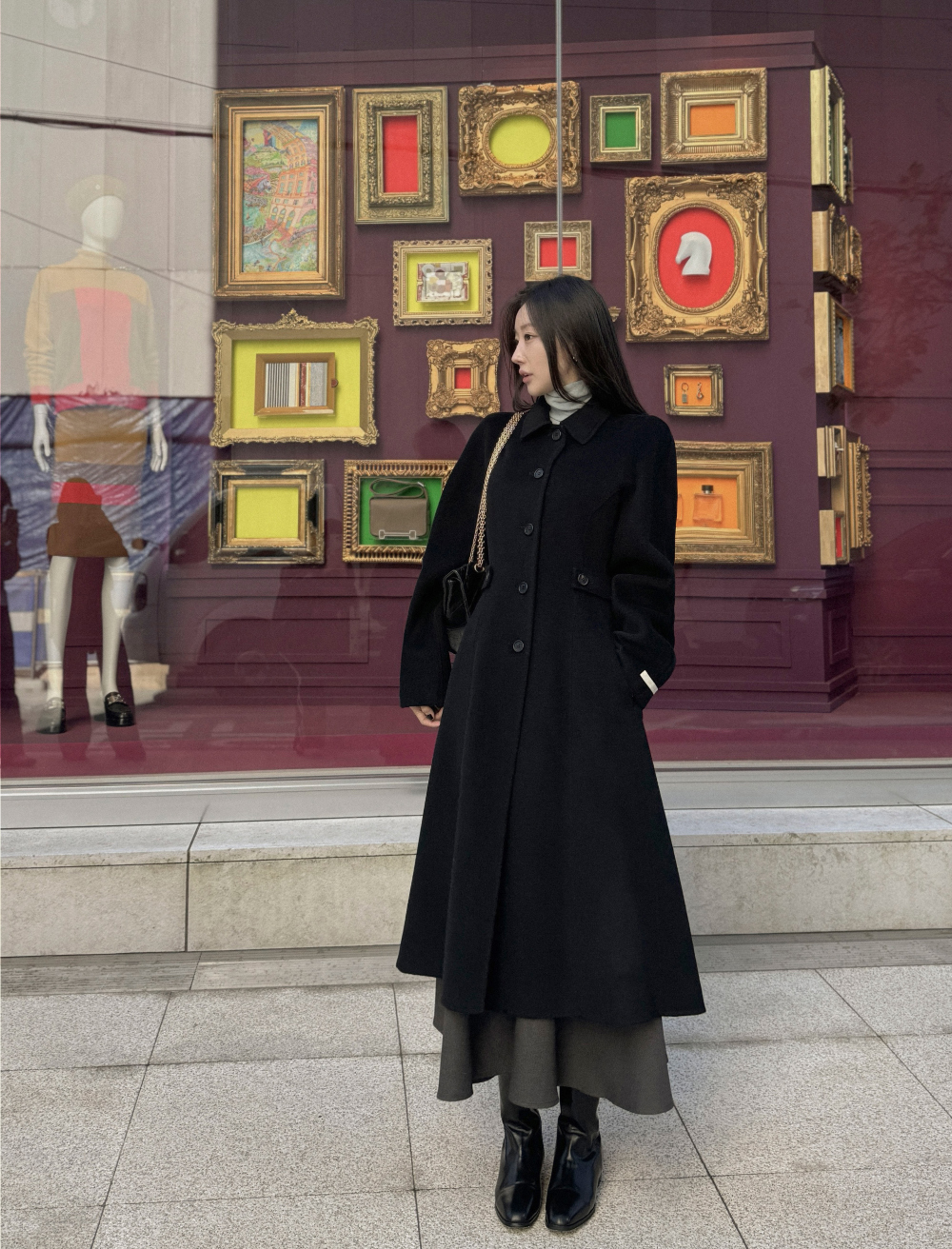 極美品【コントワー・デ・コトニエ】カシミヤ混ウール ロングコート フレア 茶 □ベルト付きビックカラーコート【カシミヤ混ウール】【WEB限定