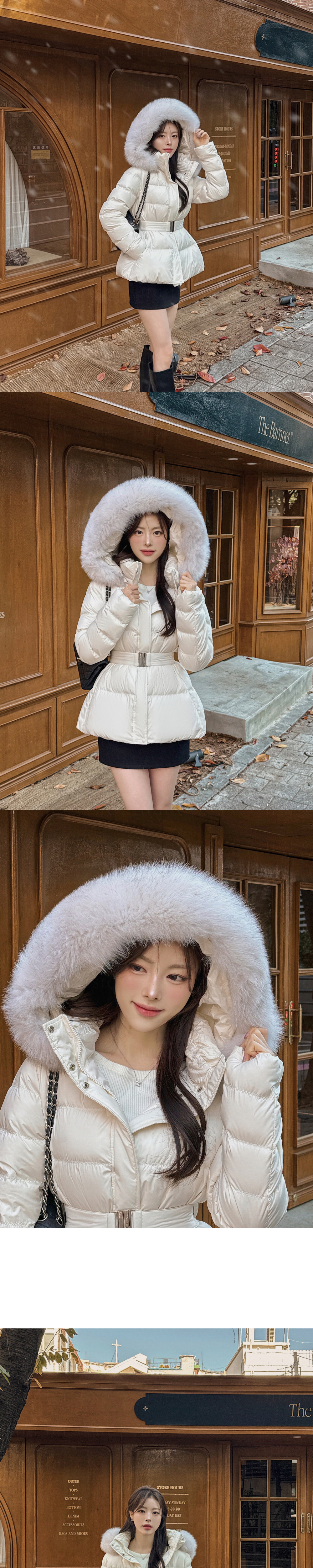 ファー&ベルト付フードダウンジャンパー | レディースファッション通販