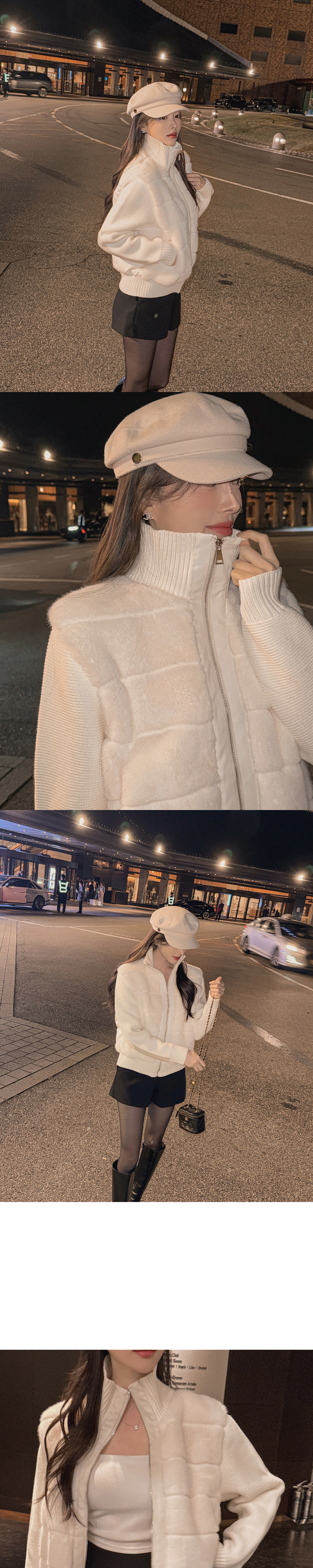 【DHOLIC】ニットエコファードッキングダウンジャンパーホワイト DHOLIC】ニットエコファードッキングダウンジャンパーホワイト