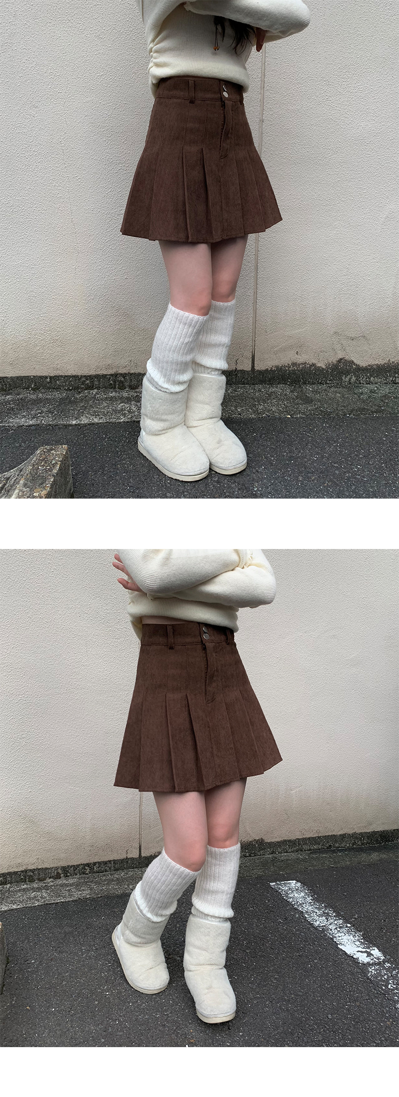 ベルト付ダブルボタンコーデュロイプリーツミニスカート | レディース