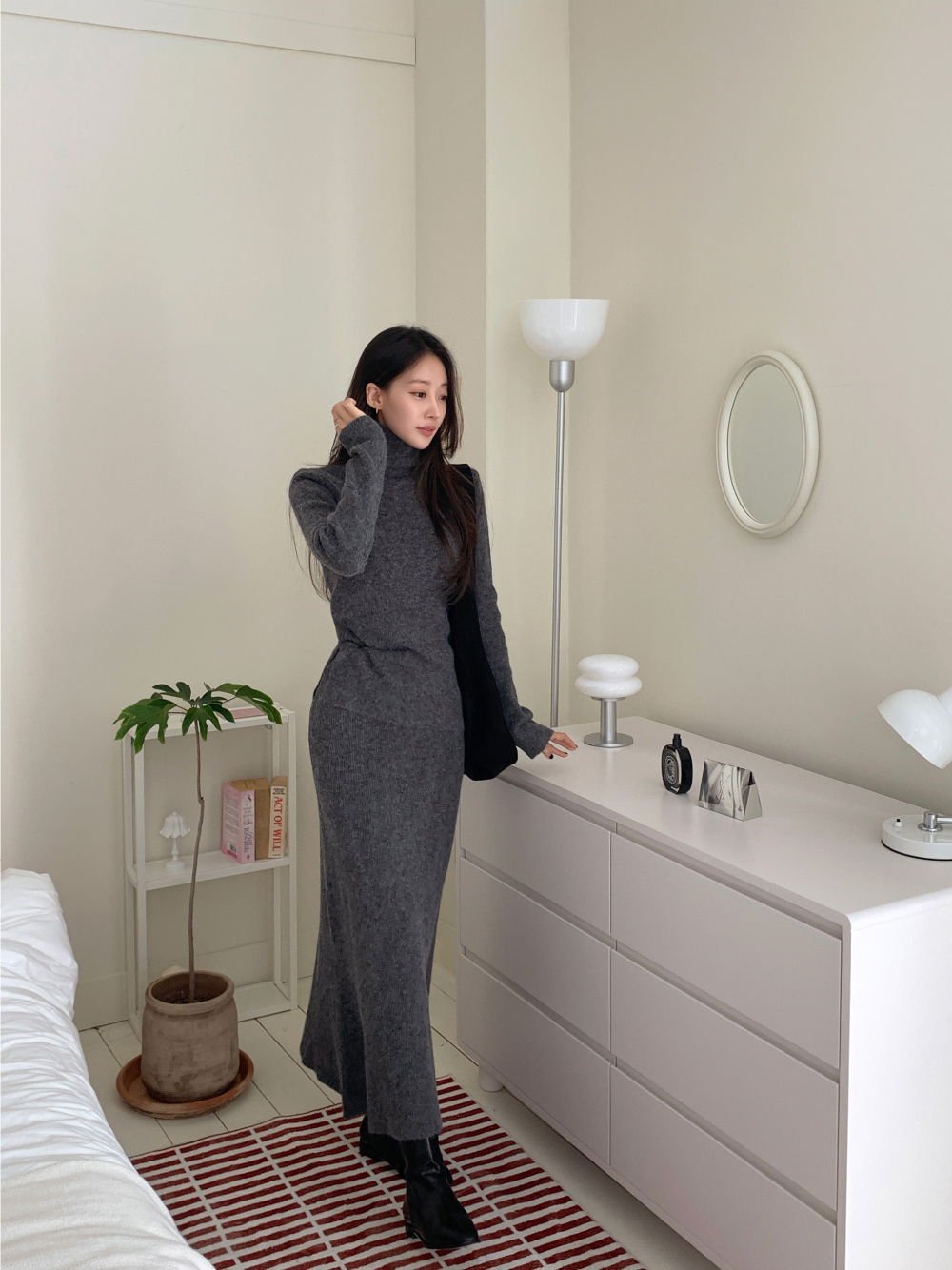 タートルネックニット&ロングニットスカートSET | レディース