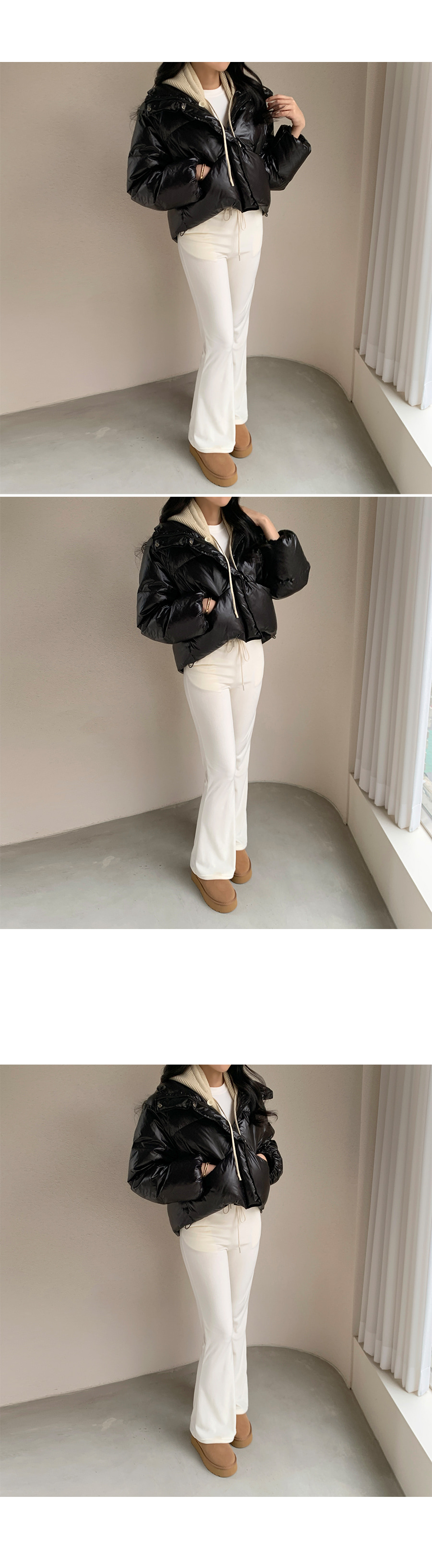 ニットフードグロッシーショートダウンジャンパー | レディース