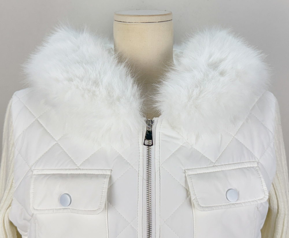 エコファーフードニットドッキングキルティングジャンパー