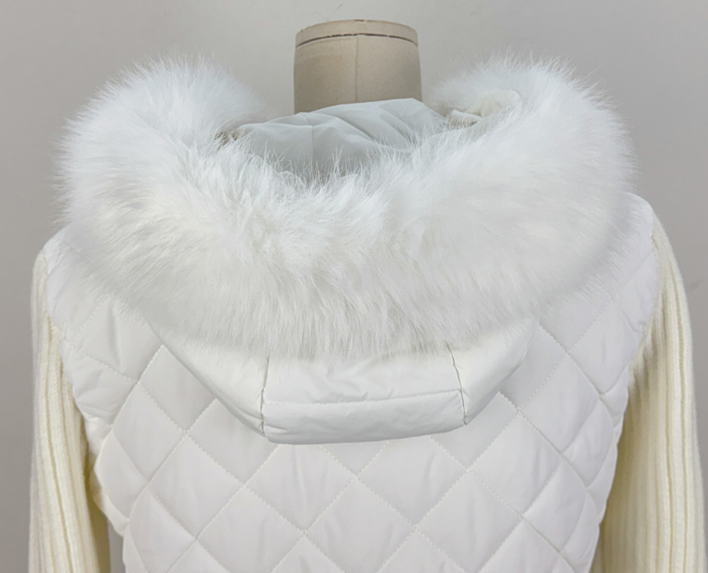 エコファーフードニットドッキングキルティングジャンパー