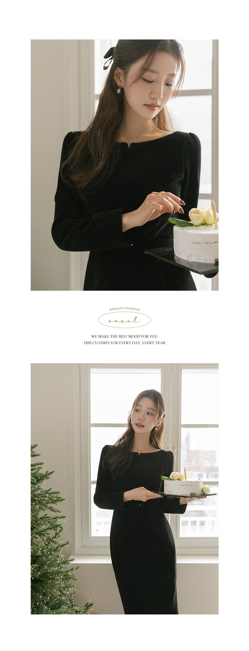 ベルト付ベロアスリットボートネックIラインワンピース