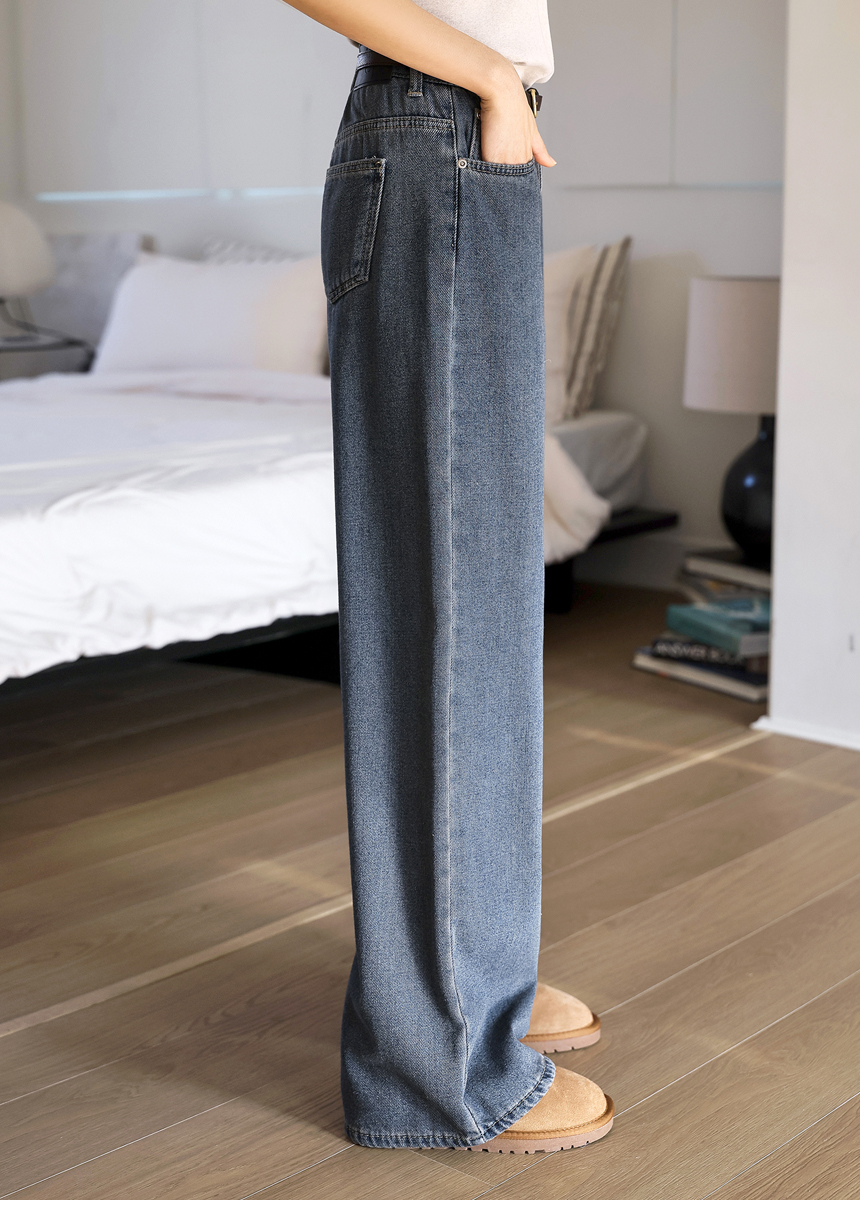 裏起毛ダークブルーワイドデニムパンツ | レディースファッション通販