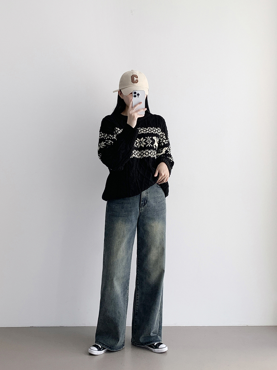 パンツボトムス デニム 裏起毛 ハイウエスト 2colors S/2XL セール】パッチポケット付き ハイウエスト ストレート ワイド