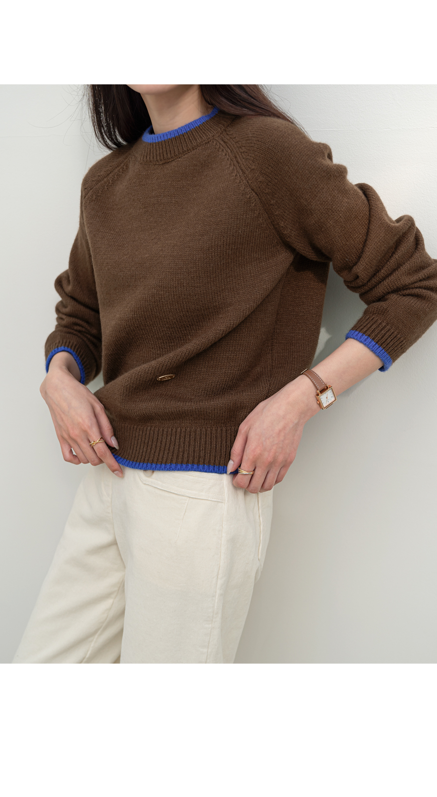 配色ラウンドネックラグランニット | レディースファッション通販 - DHOLIC