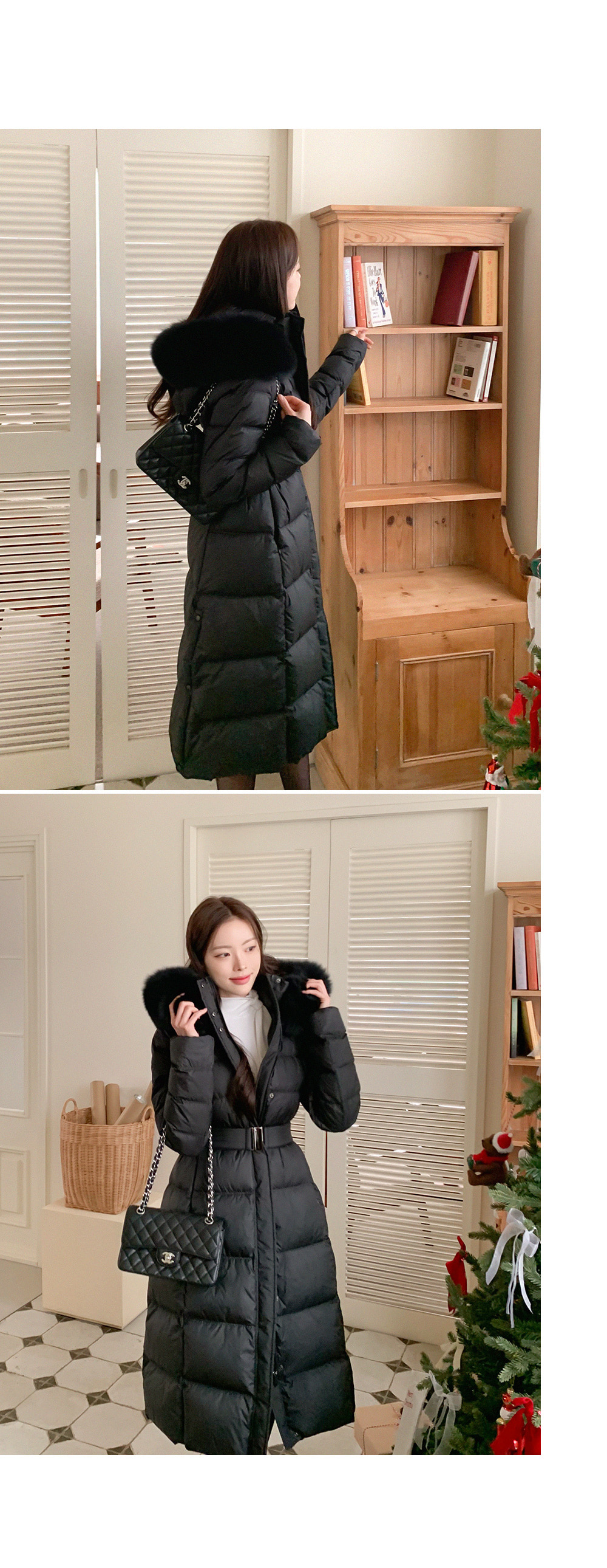 ベルト付ハイネックファーフードダウンロングジャンパー | レディース