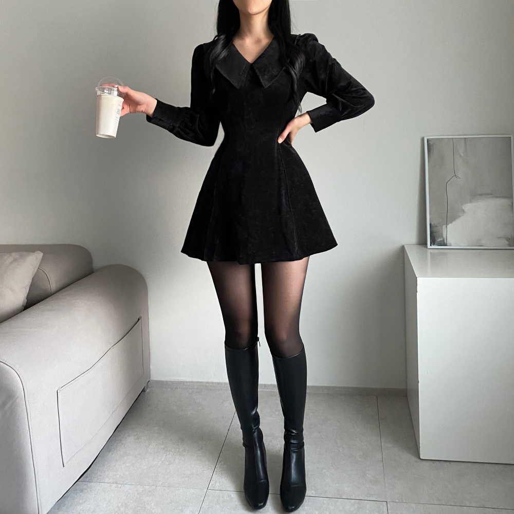 バリモアカラーベロアミニフレアワンピース | レディースファッション