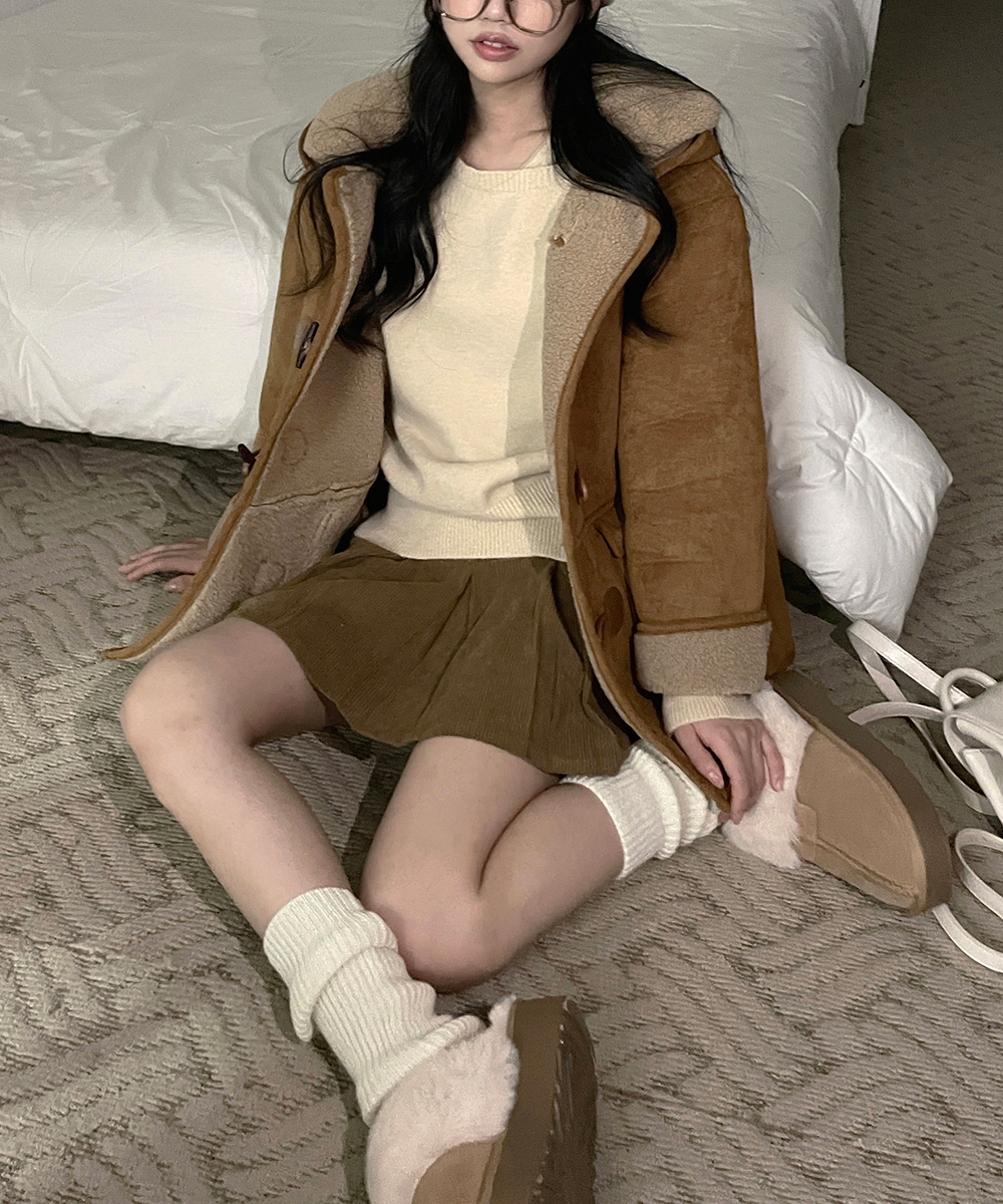 2WAYムートン風トグルボタンハーフコート | レディースファッション