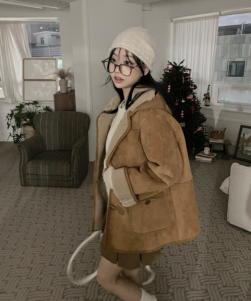 2WAYムートン風トグルボタンハーフコート | レディースファッション