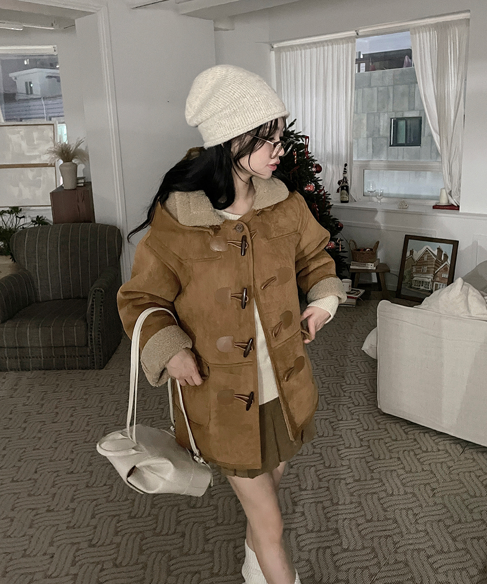 2WAYムートン風トグルボタンハーフコート | レディースファッション