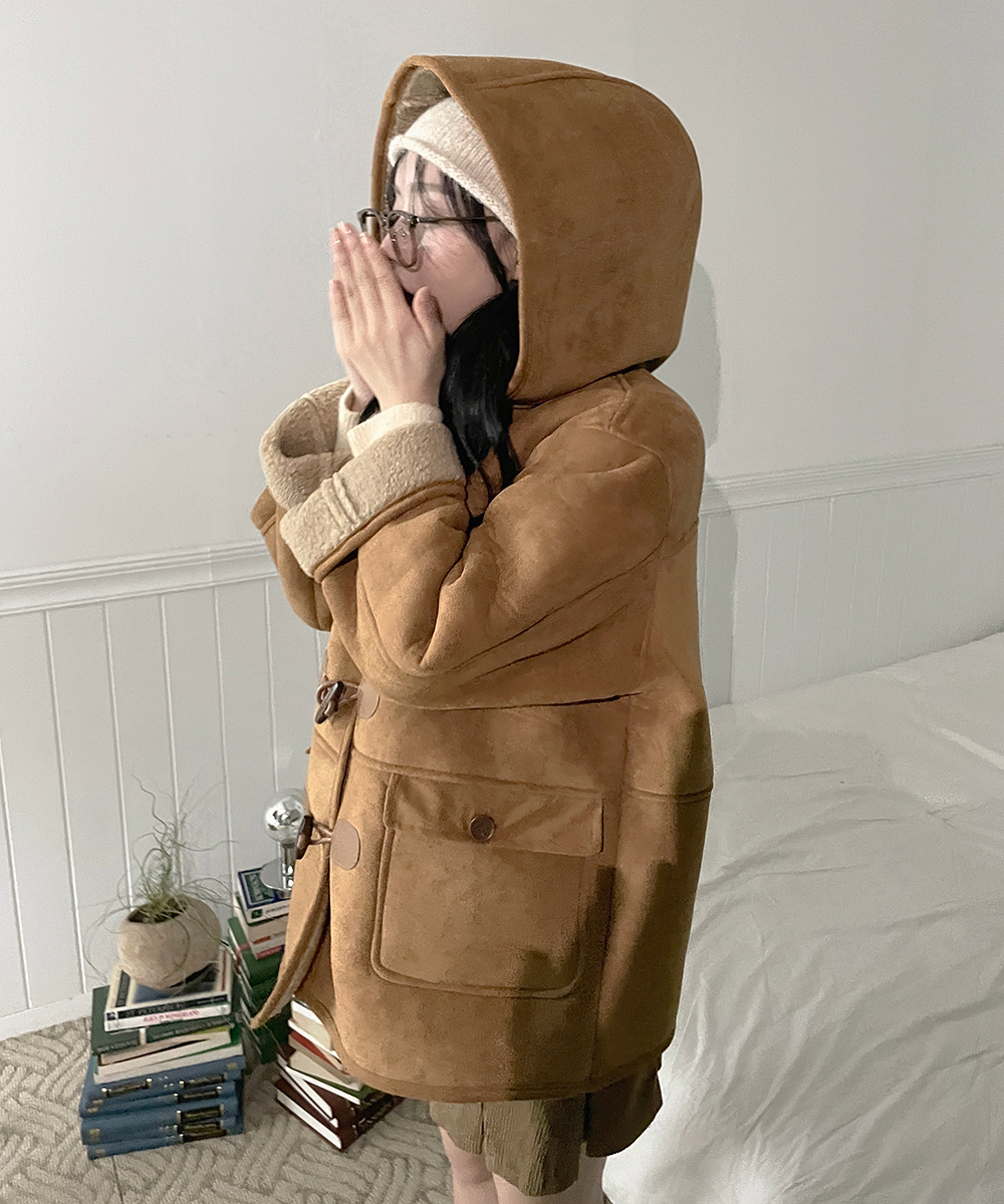 2WAYムートン風トグルボタンハーフコート | レディースファッション