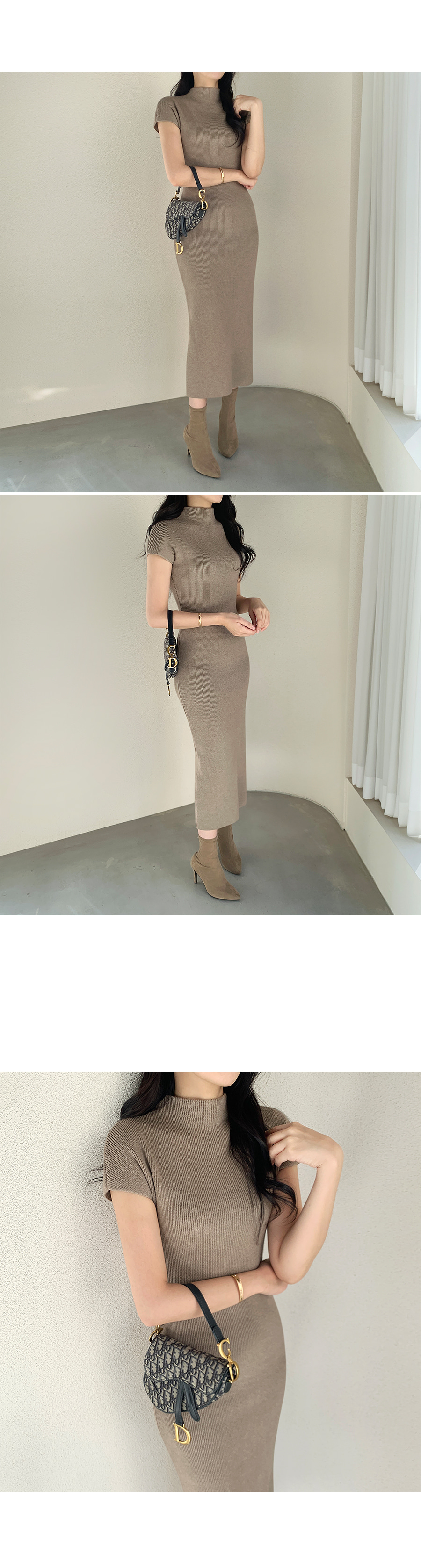 la maille sezane キッドモヘヤ　ニットワンピース　モックネック モックネックフレンチスリーブニットIラインワンピース
