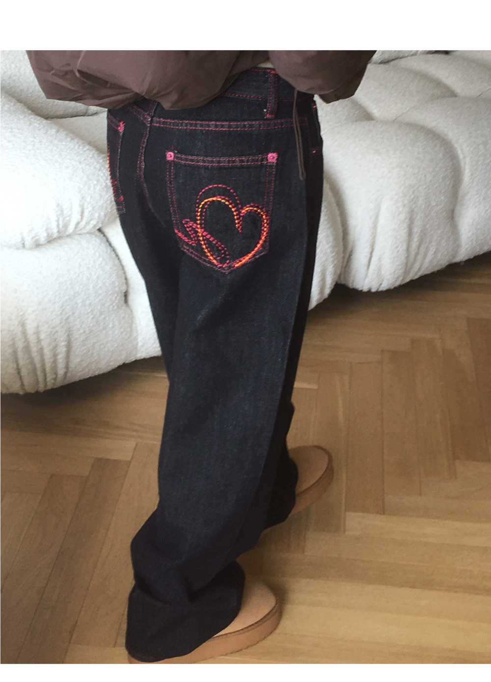 ピンクハートステッチデニムパンツ | レディースファッション