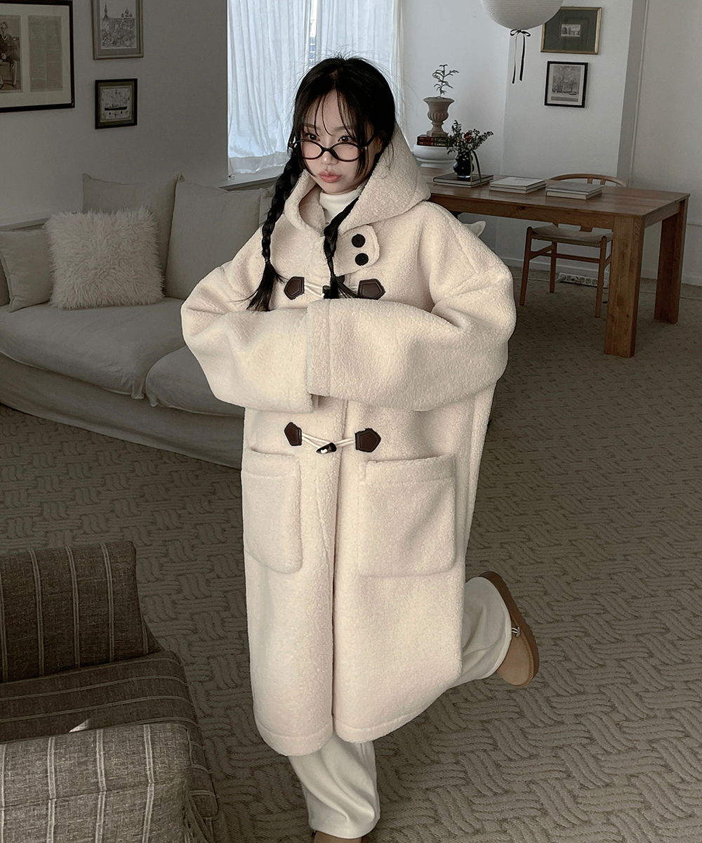 ボアストラップフードトグルボタンコート | レディースファッション