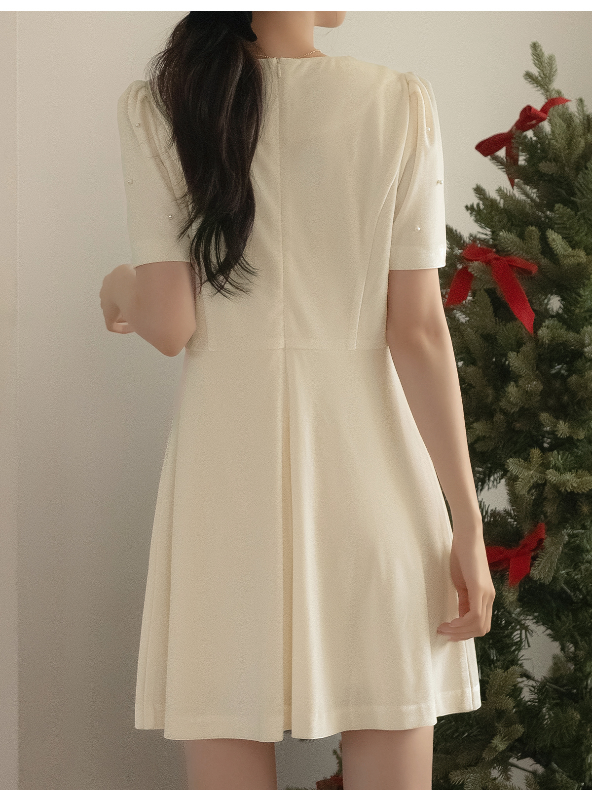 スクエアネックエコパールベロアワンピース | レディースファッション