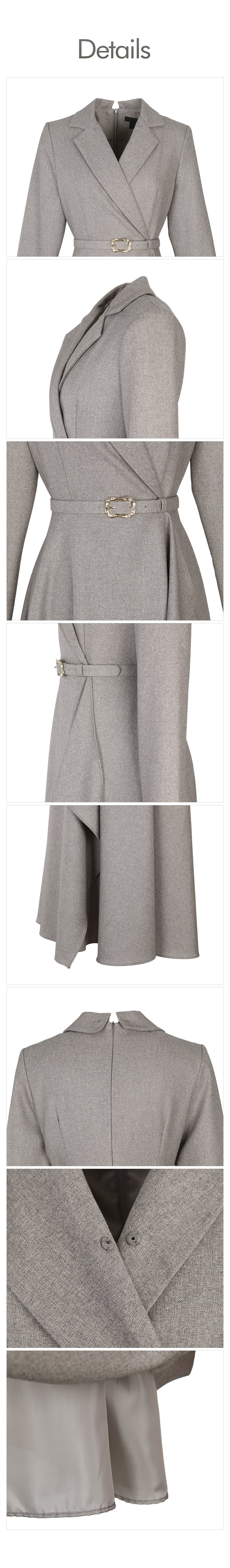 dholic ベルト付クロステーラードラッフルAラインワンピース ベージュグレー ベルト付クロステーラードラッフルAラインワンピース | レディース