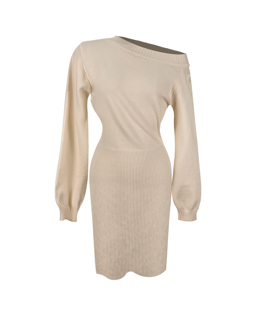 パフワンショルダーニットミニワンピース | レディースファッション