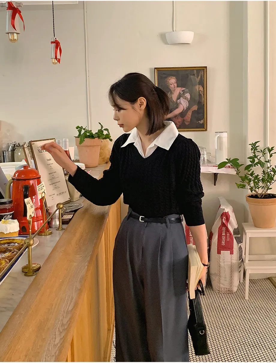 RIRINCO ピンタックストレートワイドスラックスパンツ