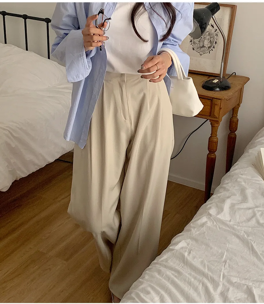 RIRINCO ピンタックストレートワイドスラックスパンツ