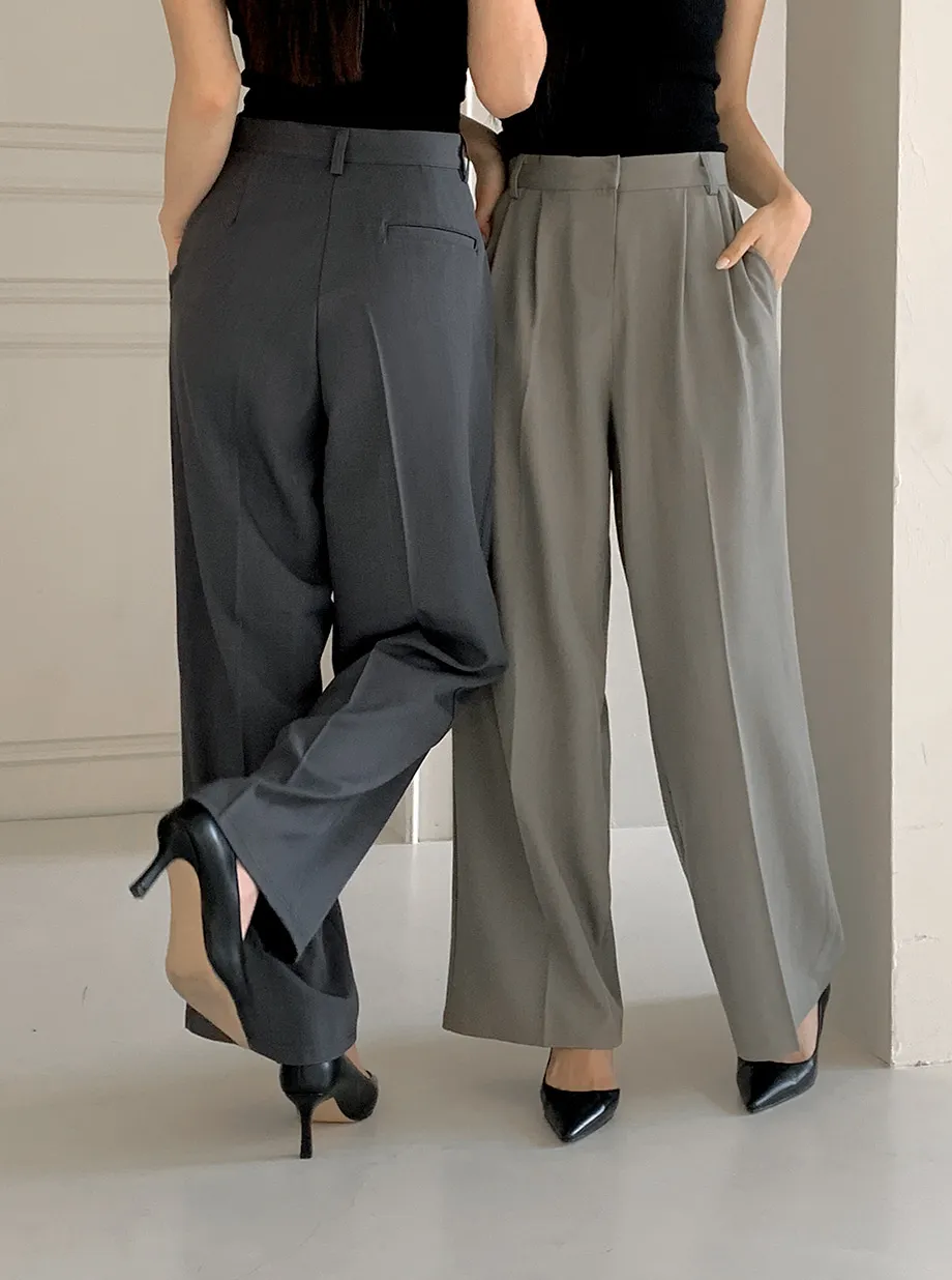 RIRINCO ピンタックストレートワイドスラックスパンツ