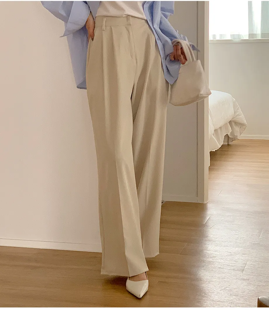 RIRINCO ピンタックストレートワイドスラックスパンツ