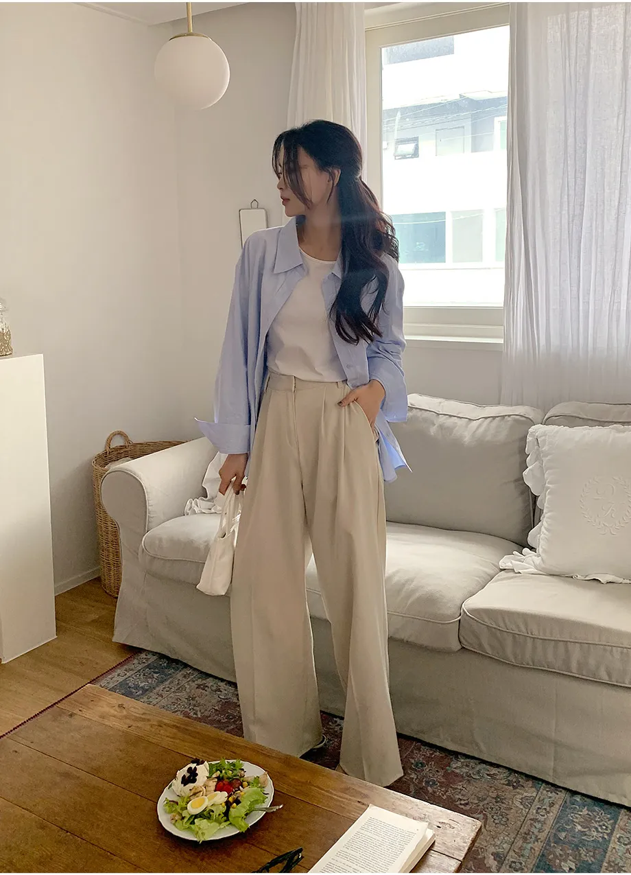RIRINCO ピンタックストレートワイドスラックスパンツ