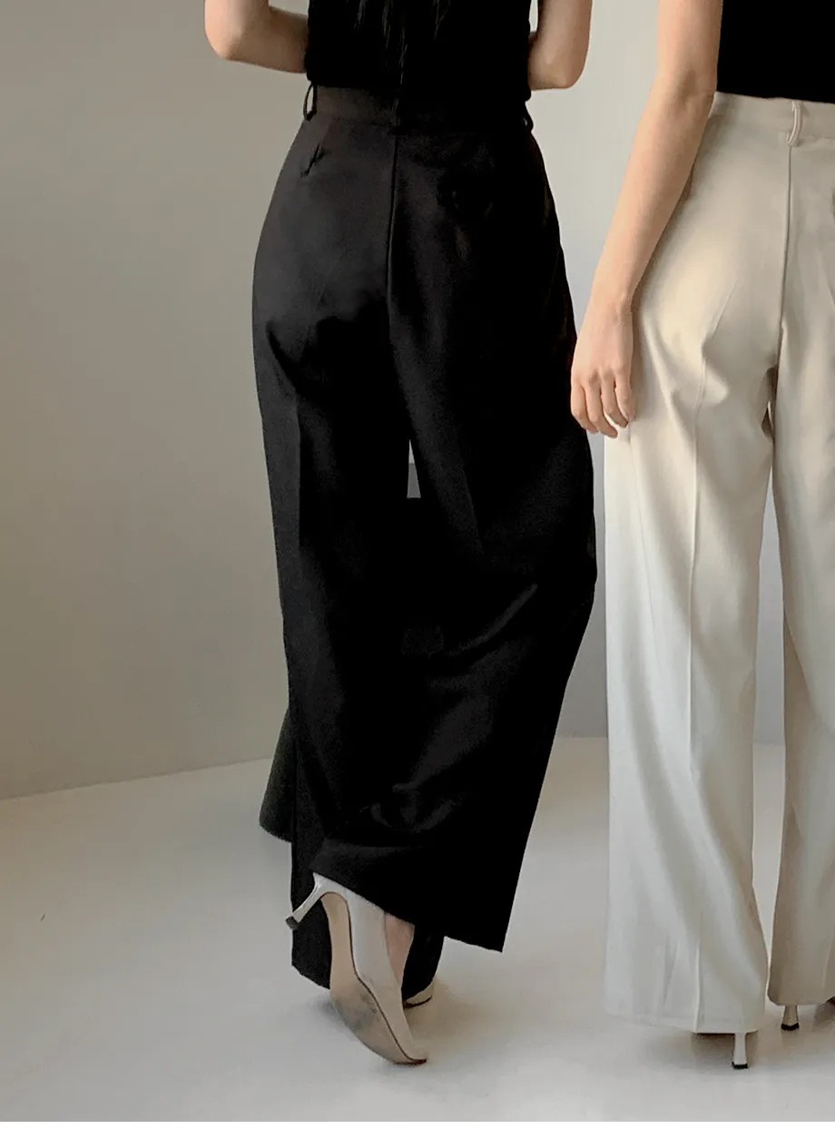 RIRINCO ピンタックストレートワイドスラックスパンツ