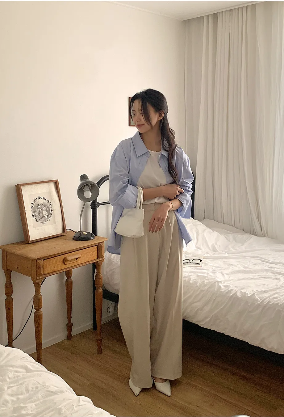 RIRINCO ピンタックストレートワイドスラックスパンツ