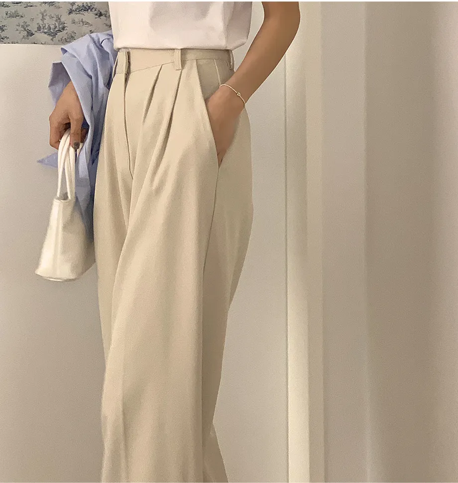 RIRINCO ピンタックストレートワイドスラックスパンツ