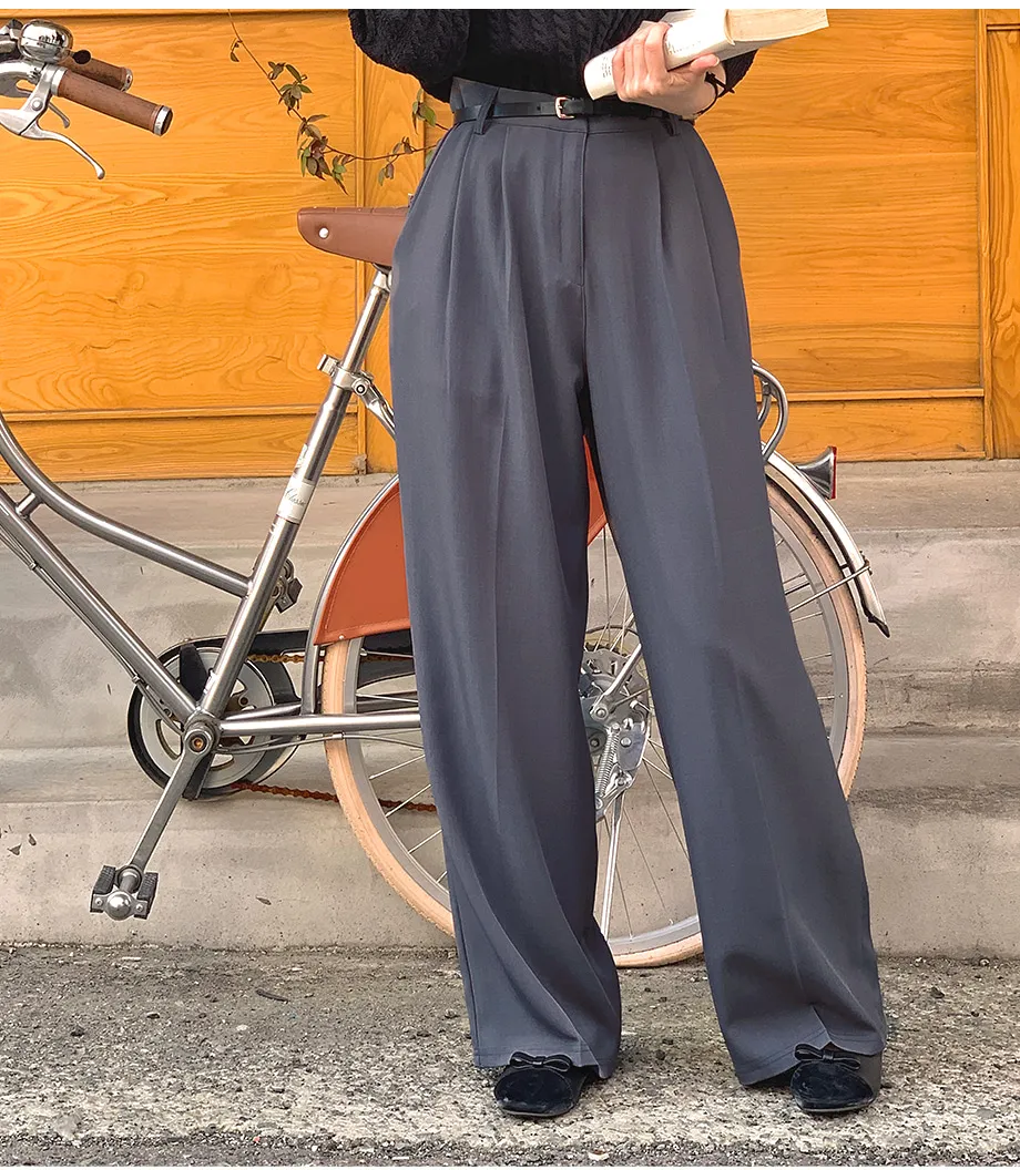 RIRINCO ピンタックストレートワイドスラックスパンツ