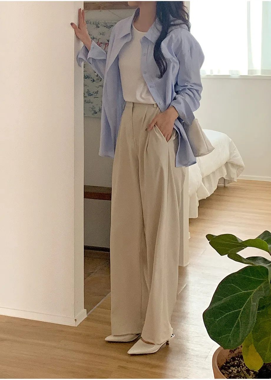 RIRINCO ピンタックストレートワイドスラックスパンツ