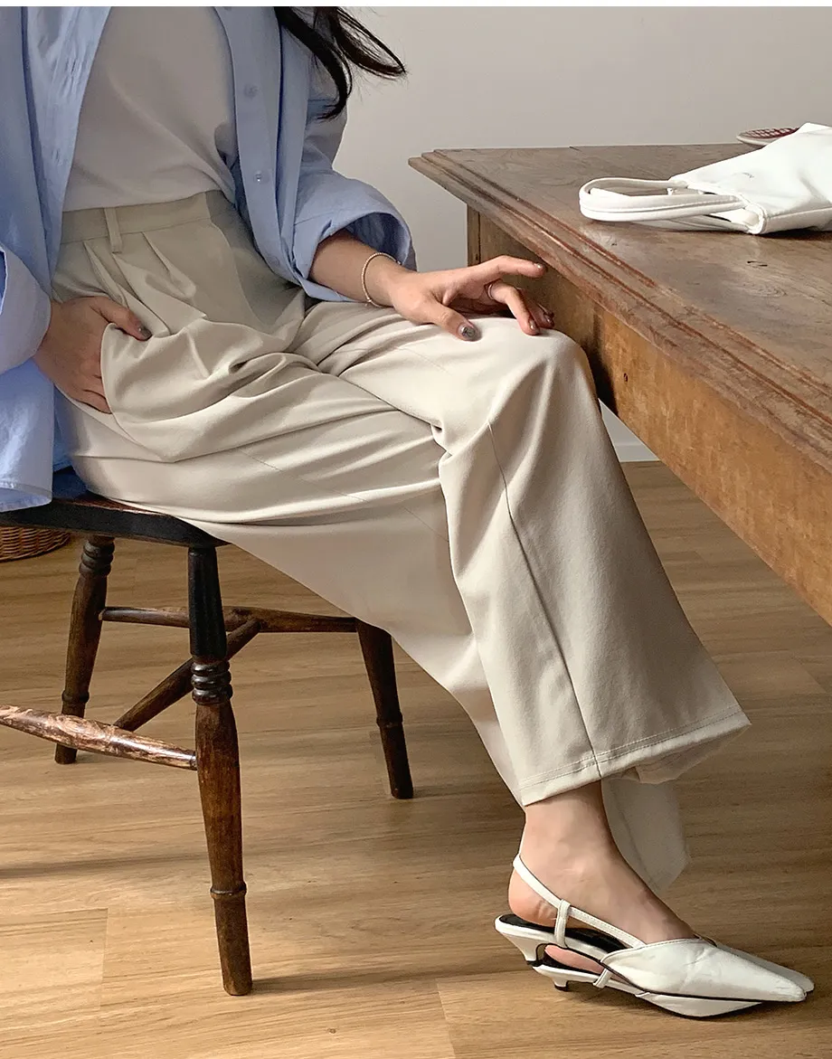 RIRINCO ピンタックストレートワイドスラックスパンツ