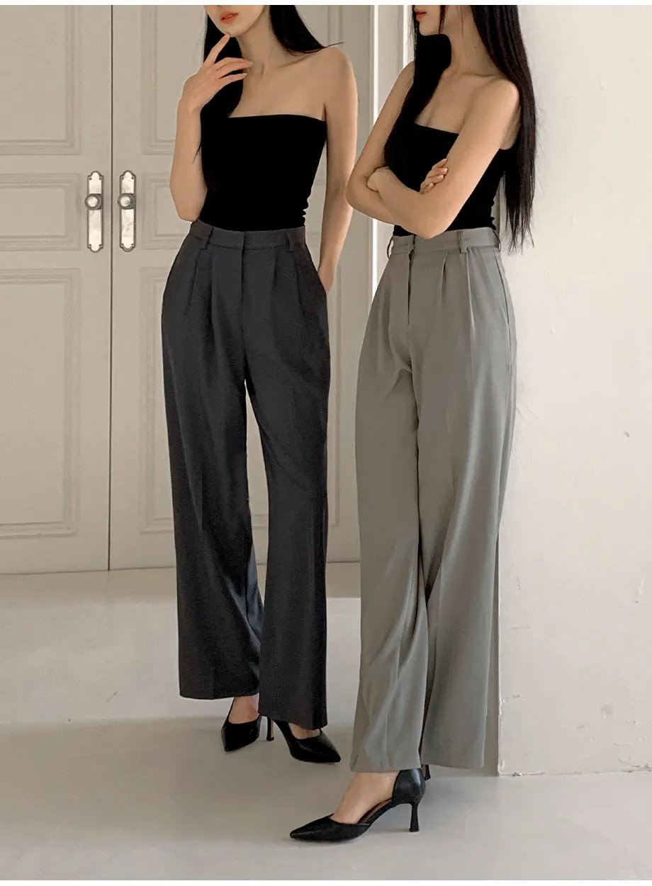 RIRINCO ピンタックストレートワイドスラックスパンツ