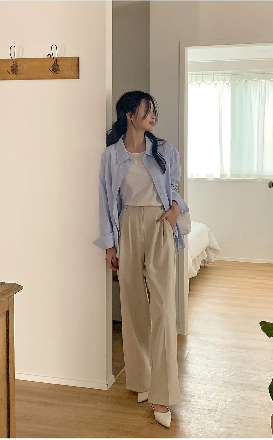 RIRINCO ピンタックストレートワイドスラックスパンツ