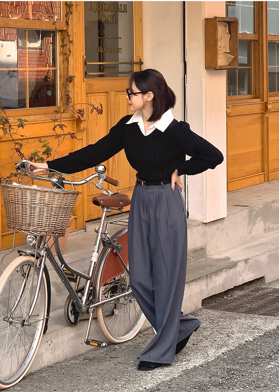 RIRINCO ピンタックストレートワイドスラックスパンツ