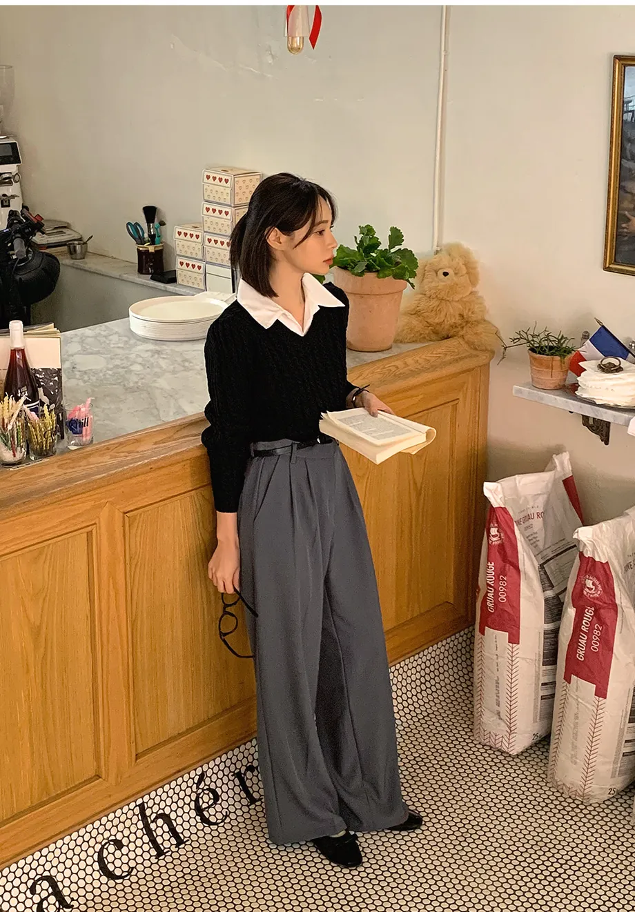 RIRINCO ピンタックストレートワイドスラックスパンツ