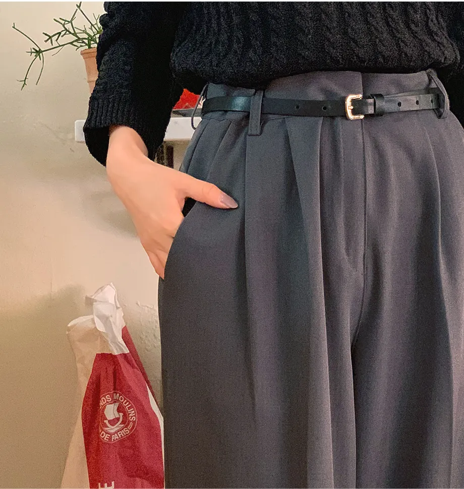 RIRINCO ピンタックストレートワイドスラックスパンツ