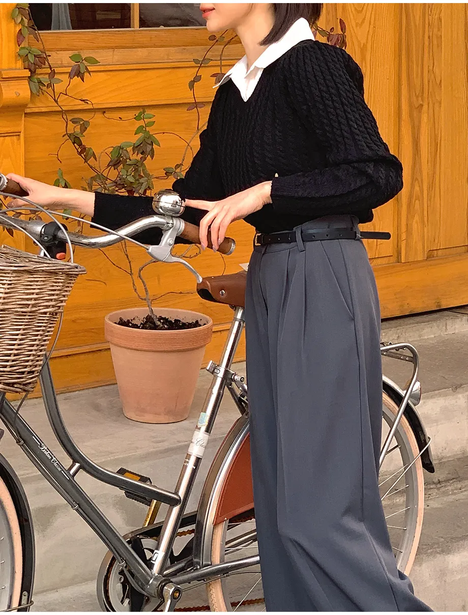 RIRINCO ピンタックストレートワイドスラックスパンツ
