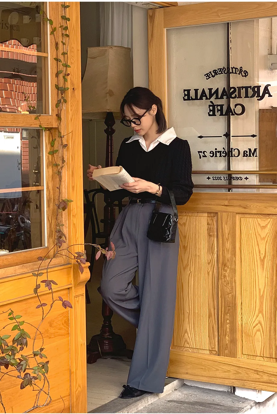 RIRINCO ピンタックストレートワイドスラックスパンツ