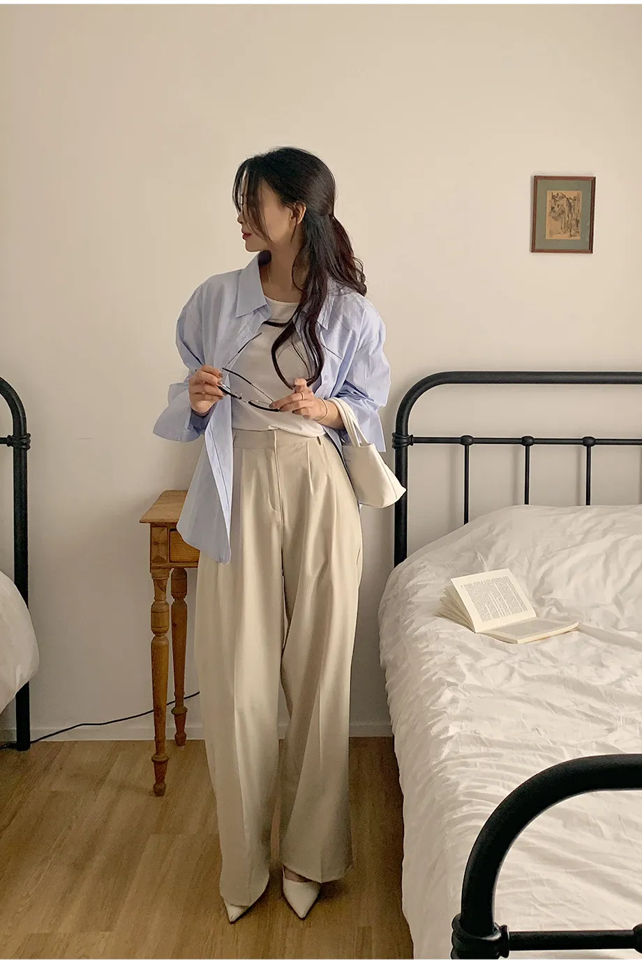 RIRINCO ピンタックストレートワイドスラックスパンツ