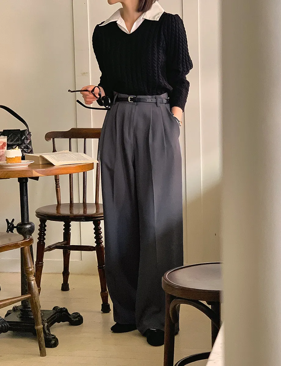 RIRINCO ピンタックストレートワイドスラックスパンツ