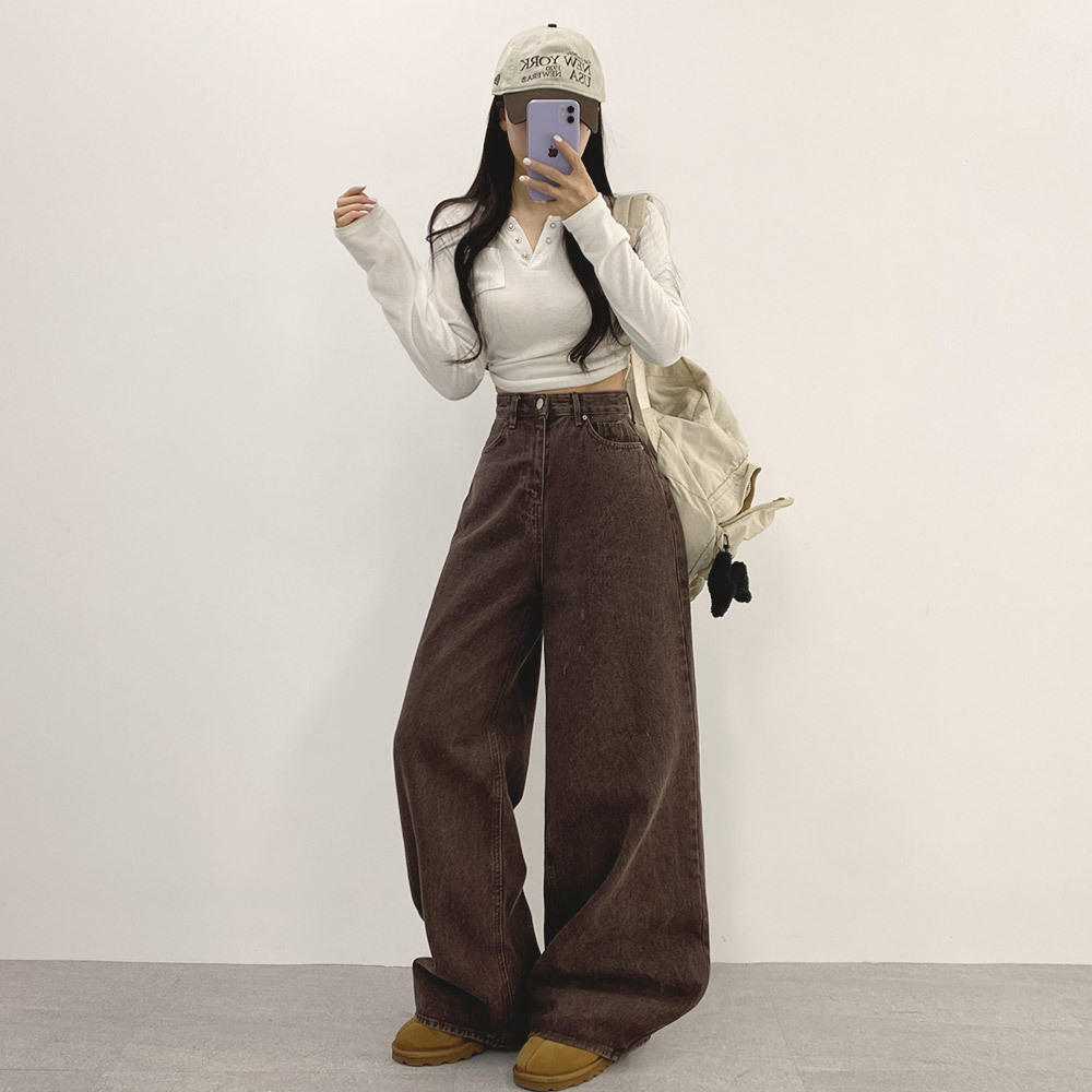 ブラウンワイドデニムパンツ | レディースファッション通販 - DHOLIC