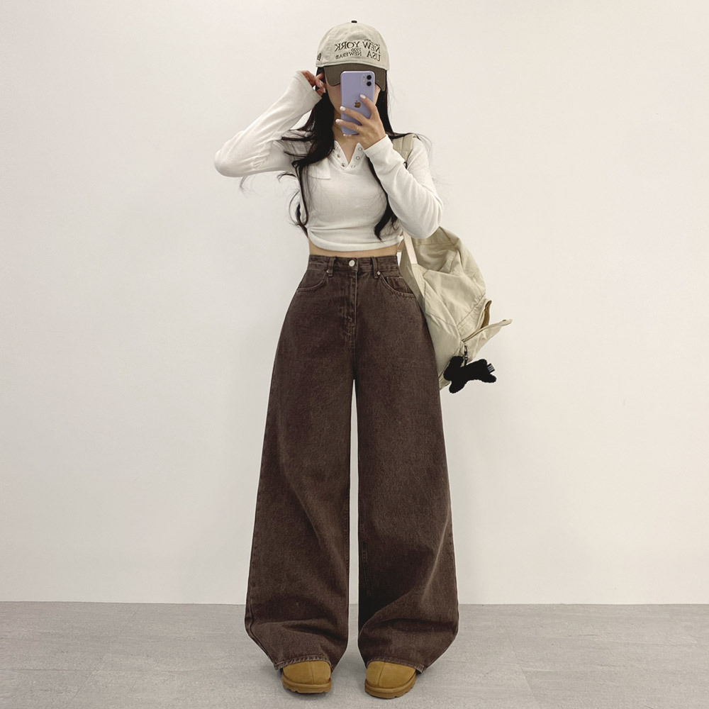 ブラウンワイドデニムパンツ | レディースファッション通販 - DHOLIC