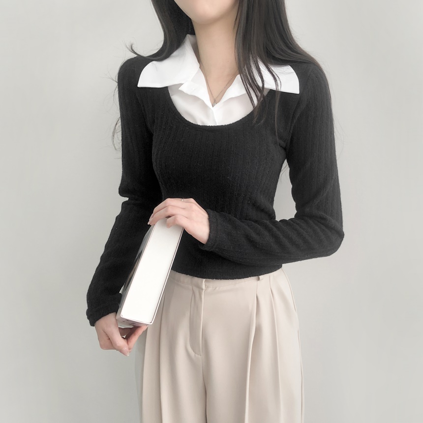 シャツレイヤードスリムニット | レディースファッション通販 - DHOLIC