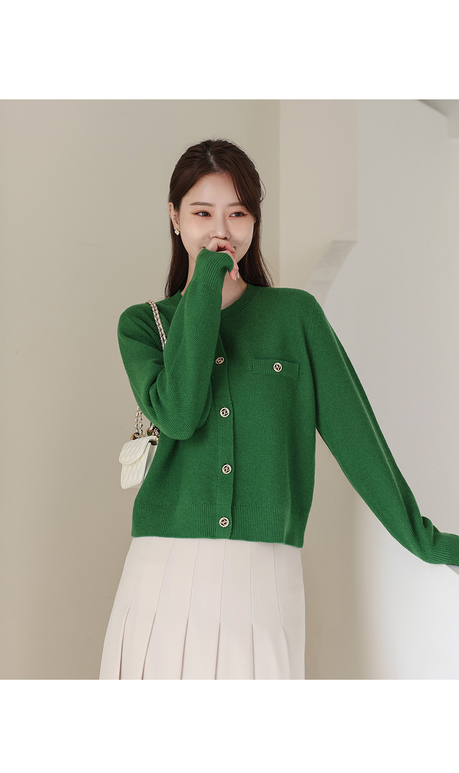 PRADAダークグリーンとアイボリーの長袖カーディガン PRADAダークグリーンとアイボリーの長袖カーディガン ニット 配色