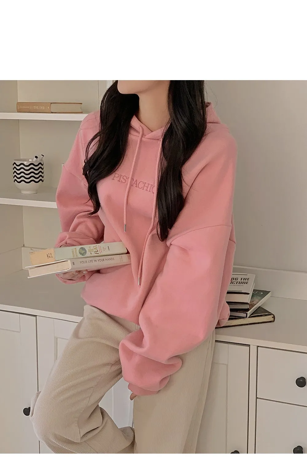 피스타치오 오버핏 양기모긴팔후드티